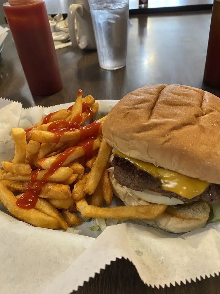 Cheese Burger with Everything and French Fries